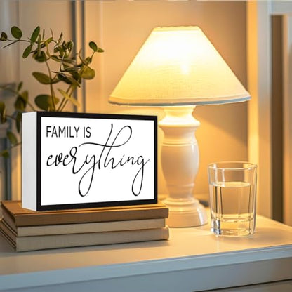 Family is Everything Sign Wooden Box Desk Decor,Rustic Farmhouse Home Wood Block Sign for Home Living Room Shelf Tabletop Decor 10'' x 6'' - style: Family is Everything
