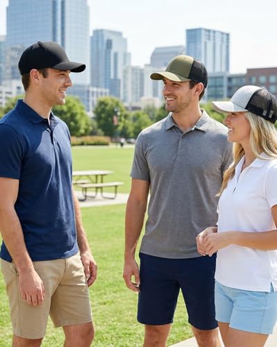 Men's Trucker Hats 3 Pack, Structured Mesh Baseball Cap with Adjustable Snapback, Classic Outdoor Hat for Men - color: Black/Khaki/Grey