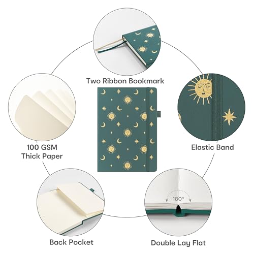 &And Per Se Dotted Journal Notebook, A5 Hardcover Aesthetic Dotted Notebook – 160 Pages 100gsm Thick Dot Grid Paper, 3 Sticker Sheets – Gift-Ready Journaling Kit for Women (Celestial Green) - color: d.Celestial Green, style: Dotted with Pattern