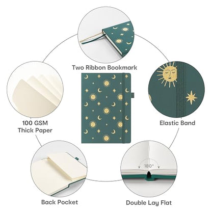 &And Per Se Lined Hardcover Notebook – A5 5.7"x8" College Ruled, 160 Pages, 100gsm Thick Paper – Aesthetic Journal for Women, Gift-Ready Planner, Everyday Writing Notebook (Celestial Green) - color: d.Celestial Green, style: Lined with Pattern