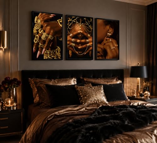 FKRYTYB 3Pcs Fashion Trend African American Wall Art 16x24 in Unframed - color: Black woman, size: 24L"X16W"Poster