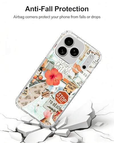 Summer Vibes Surfing Phone Case Compatible with iPhone 17 Pro, Aesthetic Turtle Flower Collage Phone Cover for iPhone 17 Pro - color: Summer Vibe