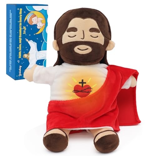Yelakey 15.7" Jesus Plush that Breathes, Soothing Light Up Musical Toy - color: Brown