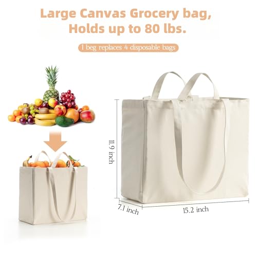 LINICE 3 Pack Canvas Grocery Bags with Long Shoulder Strap and Short Handle - color: 3 Pack