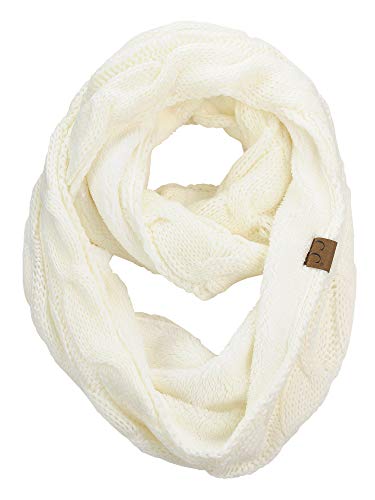 C.C Women's Winter Cable Knit Sherpa Lined Warm Infinity Pullover Scarf - color: Ivory