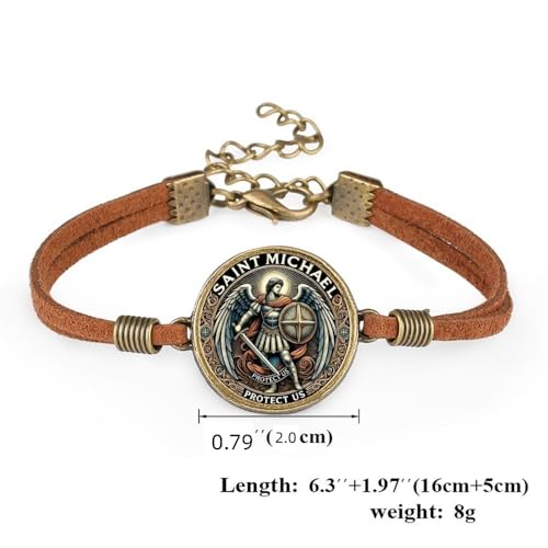 2 Pcs Archangel Saint Michael Leather Bracelet Set - Zinc Alloy Crystal Glass Pendant, Lucky Protection Jewelry, Adjustable Chain, Vintage Style
