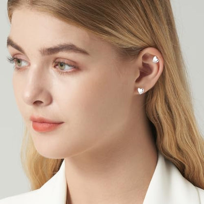 JSGEMSLEE Hypoallergenic 925 Sterling Silver Stud Earrings for Women With Screw Back Small Butterfly Heart Flower Earrings for Girls Tragus Cartilage Jewelry Gifts - color: heart
