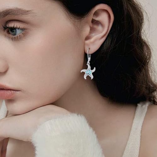 Vito Moonstone Turquoise Drop Earrings for Women, 925 Sterling Silver Hooks - style: Starfish