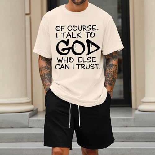 Fkatuzi Christian Jesus God Shirts for Men Religious Faith Bible Verse T Shirt Oversized Graphic Tee Cotton Streetwear Tops - color: Apricot, size: Large