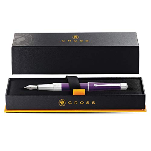 Cross Beverly Refillable Fountain Pen, Medium Nib, Includes Premium Gift Box - Deep Purple Lacquer - color: Purple, style: Fountain Pen