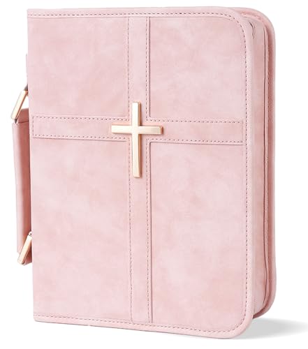 Vegan Leather Bible Cover Case, Bible Bag for Men Women, Gift Box Packaging - color: Pink