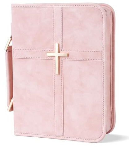 Vegan Leather Bible Cover Case, Bible Bag for Men Women, Gift Box Packaging - color: Pink