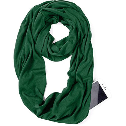 elzama Infinity Loop Solid Color Scarf With Hidden Zipper Pocket For Women - Lightweight Travel Neck Wrap - color: 11-dark Green
