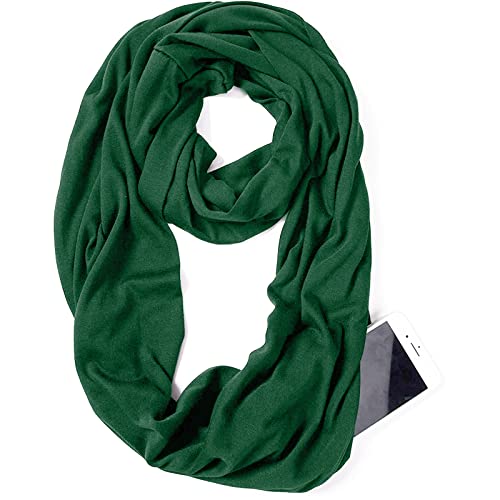 elzama Infinity Loop Solid Color Scarf With Hidden Zipper Pocket For Women - Lightweight Travel Neck Wrap - color: 11-dark Green
