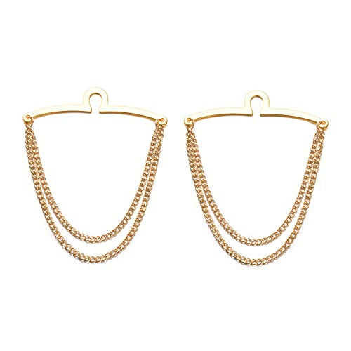 2Pcs Tie Chain for Men Classic with Double Single Gold Silver Elegant Chain Tie Cilp - color: gold double chain (two)