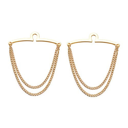 2Pcs Tie Chain for Men Classic with Double Single Gold Silver Elegant Chain Tie Cilp - color: gold double chain (two)