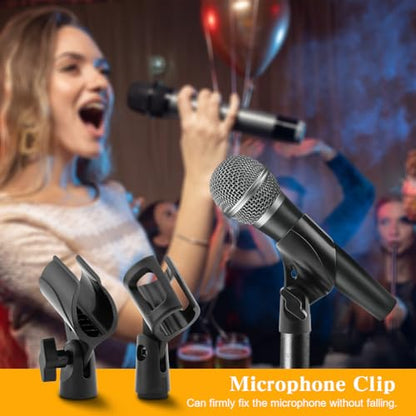 3 PCS Mic Clips for Stands Set, Universal Microphone Clip Holder, Adjustable Mic Holder for Stand with 2 pcs 5/8" Male to 3/8" Female Screw Adapter for Wired Wireless Microphones