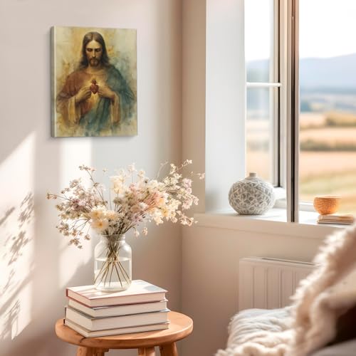 Christian Sacred Heart of Jesus Wall Art Jesus Heart Canvas Print Framed - color: color-R
