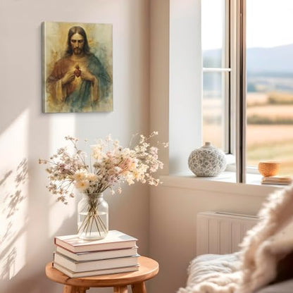 Christian Sacred Heart of Jesus Wall Art Jesus Heart Canvas Print Framed - color: color-R