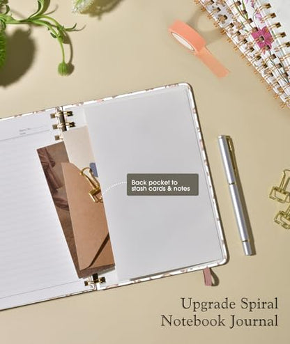 PAPEJOON Lined Spiral Journal Notebook for Women, A5 Cute Hardcover Spiral Journals for Work, Note Taking, 150 Numbered Pages 100 GSM College Ruled Spiral Bound Notebook, 5.75" x 8.38", Pink Speckles - color: White Leopard