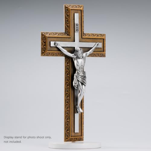 BC Catholic 12"H Crucifix Jesus Wall Cross with Stainless Steel Rosary - size: 12"L x 7.1"W