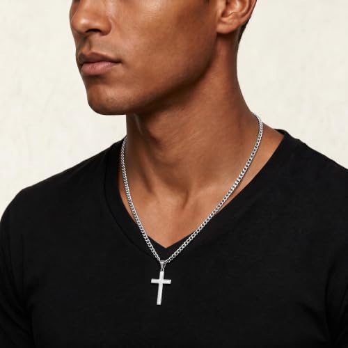 Deefire Stainless Steel Cross Necklace for Men 5mm Cross Chain for Men