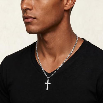 Deefire Stainless Steel Cross Necklace for Men 5mm Cross Chain for Men