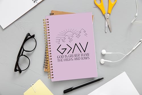 God is Greater Than the Highs and Lows Christian Notebook Journal - Christian Gifts for Women, Bible Journal for Note Taking, Bible Journaling Notebook, Purple Spiral Notebook 5.5x8.3 - color: 5-Bible Purple-notebook