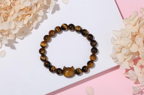 XIANNVXI Crystal Bracelet for Women Men 8 mm Natural Stone Beaded Bracelets Cat Bracelets Cross Bracelets Heart Bracelelt Jewelry for Women Birthday Gifts Stretch Bracelet - color: Yellow - Tiger Eye