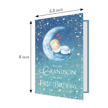 Ogeby Cute First Birthday Card for Grandson, Starry Themed 1st Bday from Grandpa Grandma, For You Grandson on Your First Birthday - color: #624