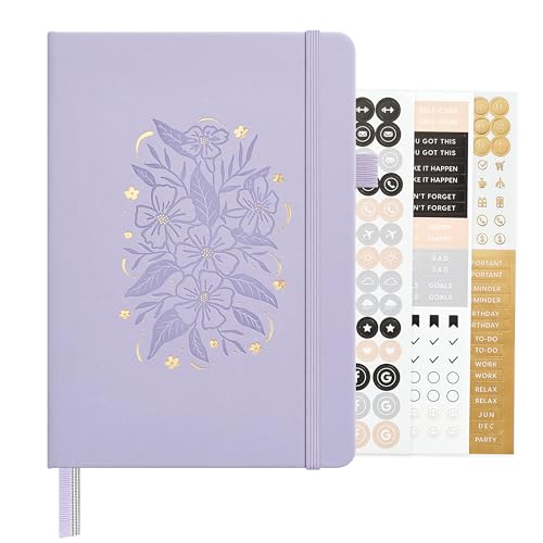&And Per Se Dotted Journal Notebook, A5 Hardcover Aesthetic Dotted Notebook – 160 Pages 100gsm Thick Dot Grid Paper, 3 Sticker Sheets – Gift-Ready Journaling Kit for Women (Lavender) - color: l.Lavender with Pattern, style: Dotted with Pattern