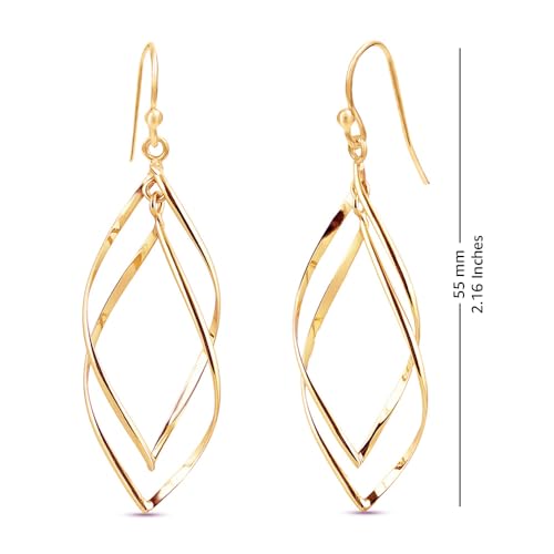 Charmsy 925 Sterling Silver Double Twisted Infinity Dangle Earrings for Women | Linear Marquise Large Loops Classic Infinity Drop Dangle Earrings - color: Twisted Gold-Plated