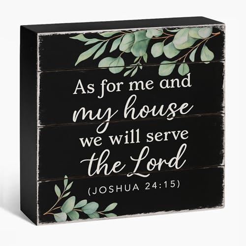 As For Me and My House Wooden Box Sign, Black, 5x5 Inch - color: Black-015
