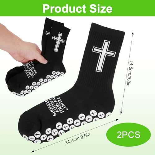 Christian Soccer Socks,Cross Grip Anti Slip Religious Football Socks with Rubber Dots for Youth and Men - color: Black