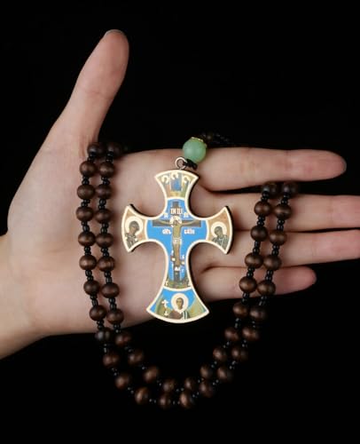 COTTVOTT Wood Rosary Beads Cross Necklace Men Prayer Eastern Orthodox Crucifix Jesus Pendant Necklace - color: color-5