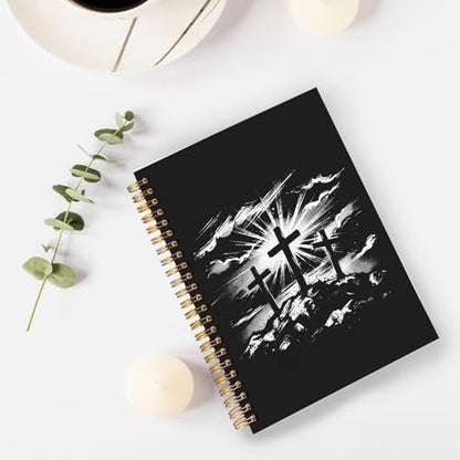 Black Christian Spiral Notebook Journal 5.5x8.3in, Faith Prayer Journal for Women Men, Religious Bible Scripture Hardcover Notebook for Church Study Work Office - color: Black Christian