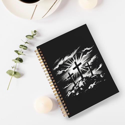 Black Christian Spiral Notebook Journal 5.5x8.3in, Faith Prayer Journal for Women Men, Religious Bible Scripture Hardcover Notebook for Church Study Work Office - color: Black Christian