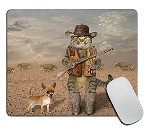 Rectangle Mouse Pad Funny Cat, Cowboy Cat and His Dog Premium-Textured Custom Mouse Mat Design,Washable Mousepads Non-Slip Rubber Base Computer Mousepad Personalized for Wireless Mouse - color: TSP161