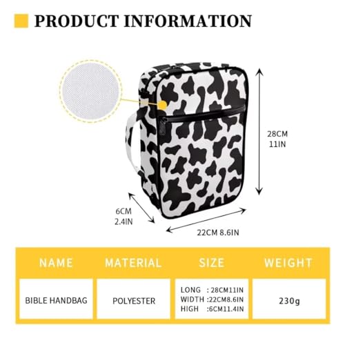 Coldinair Cow Print Bible Covers for Men Women Kids,Carrying Book Bible Case Church Bag Bible Protective with Handle and Zippered Pocket - color: Cow Print
