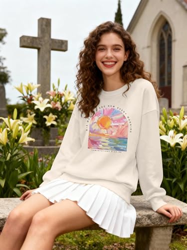 Christian Sweatshirts for Women Jesus Religious Faith Tops - color: Apricot, size: Medium