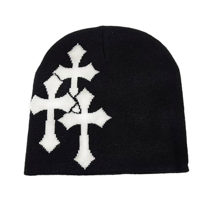 LUBINGSHINE Y2K Knitting Hat, Spider Web Pattern Beanies for Men & Women, Warm Knitted Hat Streetwear Outdoor Winter - color: Cross Graphics