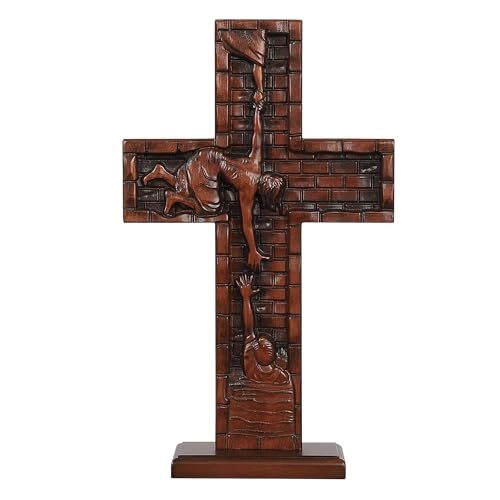 Texphw Wood Cross - Christian Hanging Wall Mantel Decor with Blessed Jesus Design Enrich Your Home Prayer Room or Church with Religious Art Gifts Ideal for Christmas Table Decor and Wall Art, 15in - size: 15"L x 9.5"W