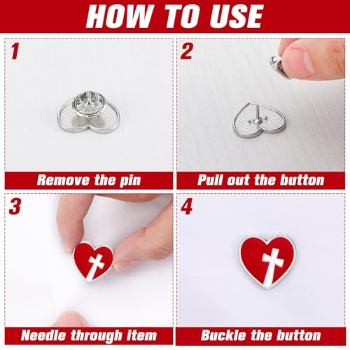 Juexica 50 Pcs Religious Sacred Heart of Jesus Pins Bulk Christian Favors Cross Enamel Lapel Brooch Red Heart Pins for Clergy Appreciation Gift Church Funeral Sunday School - style: Cross