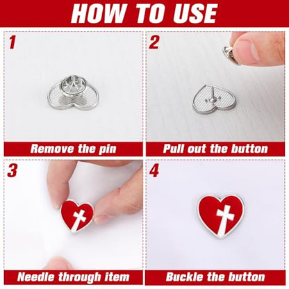 Juexica 50 Pcs Religious Sacred Heart of Jesus Pins Bulk Christian Favors Cross Enamel Lapel Brooch Red Heart Pins for Clergy Appreciation Gift Church Funeral Sunday School - style: Cross