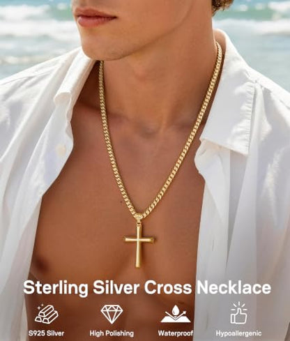 5mm 925 Sterling Silver Cross Necklace for Men 18 20 22 24 26 Inch - color: Gold, size: 26 Inches