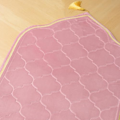 Muslim Prayer Rug with Tasbih Prayer Beads, Soft Memory Foam Prayer Matt Islam, Padded Islamic Prayer Mat Thick for Men and Women, Janamaz, Sajadah (25.6" x 43.3", Pink) - color: Pink