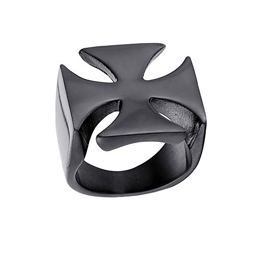 jonline24h Polished Mens Womens Stainless Steel Cross Ring Band Punk Rock Silver Black - color: Black