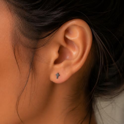 FLECHAZO Titanium Gunmetal Flat Back Earrings,Screw Back Earrings, ASTM F136 Implant Grade with Internally Threaded Front Screw, Interchangeable Posts 16G 8mm or 18G 9mm, Hypoallergenic for Cartilage Helix Tragus Conch Lobe (Sold as 1 Single Earring) - st