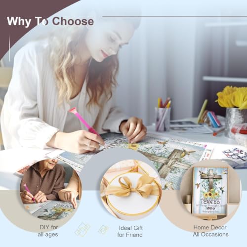 Sanjee Christ Cross Diamond Art Painting Kit Inspirational Verses for Adult