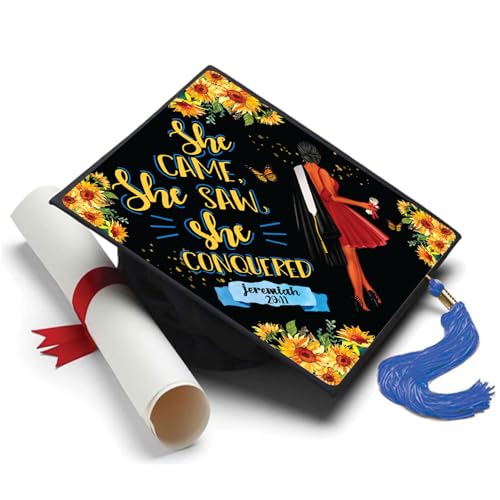 Tassel Toppers Woman Custom Graduation Cap, Graduation Cap Topper & Design - color: Black and Yellow